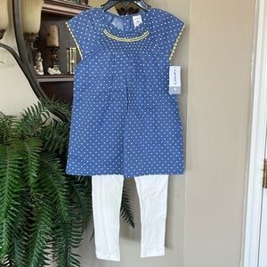 Brand New Carter’s 2-Piece Set Polka Dot Blue Peasant Top & White Leggings